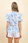Blue Floral Scalloped Blouse