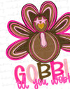 Gobble Til You Wobble Pink Glitter Turkey