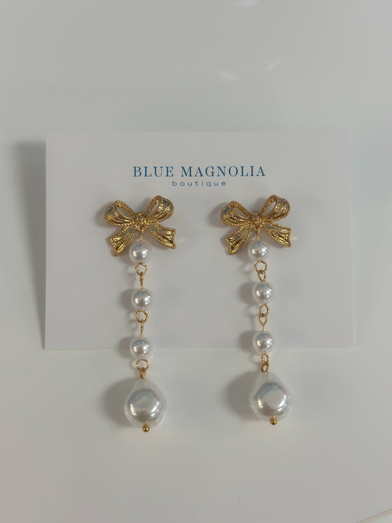 Bow & Pearl Dangle Earrings