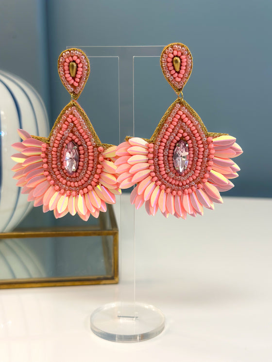 Pink & Gold Teardrop Wing Earrings