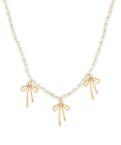 Stationed Bow & Pearl Necklace