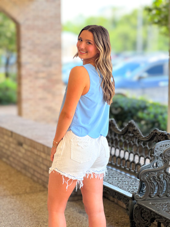 Off White Scalloped Jean Shorts