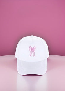  Coquette Ribbon Bow Embroidered Trucker Hat - White