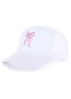 Coquette Ribbon Bow Embroidered Trucker Hat - White