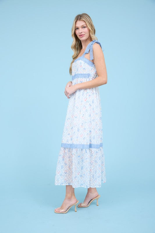 Bouquet Eyelet Strap Midi Dress