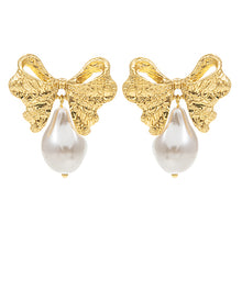  Vintage Bow & Pearl Dangling Earrings