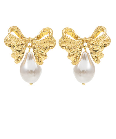 Vintage Bow & Pearl Dangling Earrings