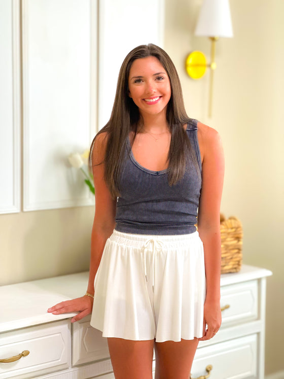 Washed Ribbed Tank - Black