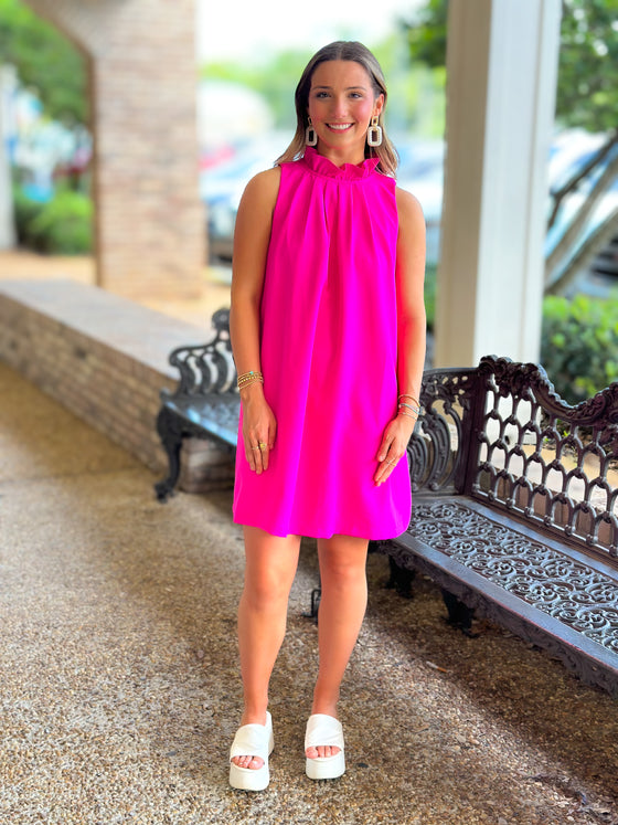 Let's Go Girls Bow Dress - Hot Pink