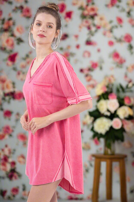No Off Days Washed T-shirt Dress - Hot Pink