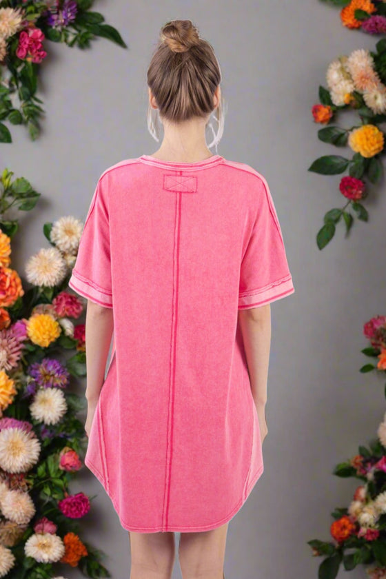 No Off Days Washed T-shirt Dress - Hot Pink