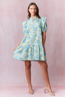  Lemon + Sky Floral Jacquard Dress