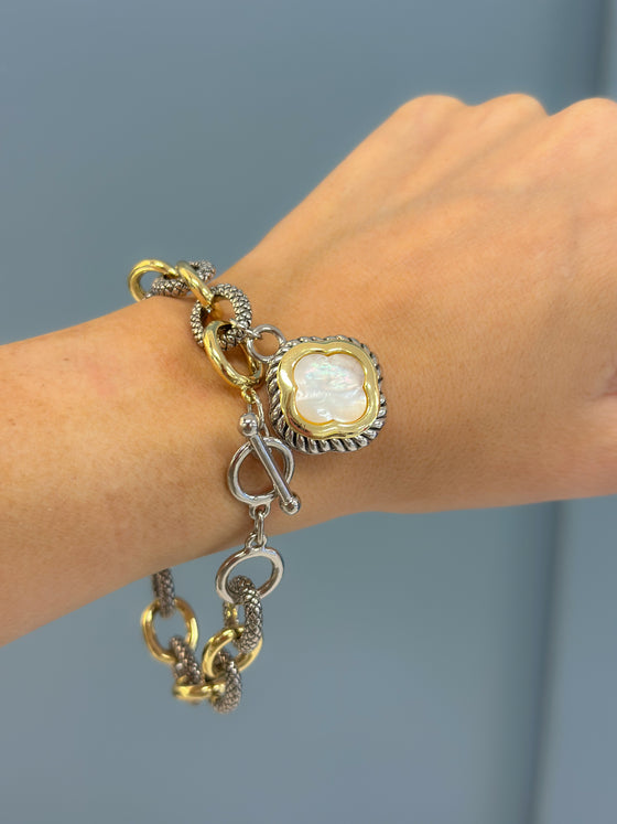 Silver & Gold Clover Link Bracelet