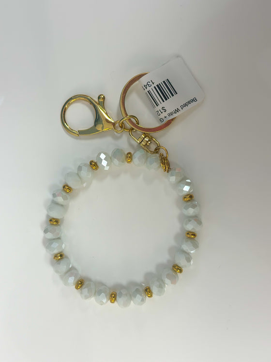 Beaded White + Gold Key Bracelet