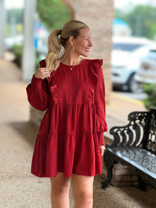  Sugar & Spice Ruffle Dress — Rust