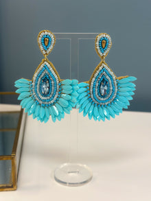  Blue & Gold Teardrop Wing Earrings