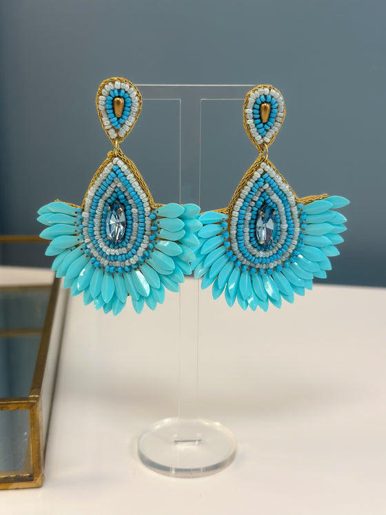 Blue & Gold Teardrop Wing Earrings