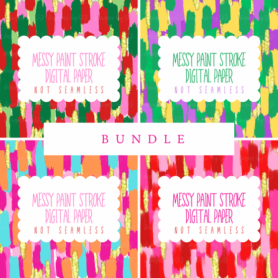 BUNDLE of 4 Messy Paint Stroke Digital Paper
