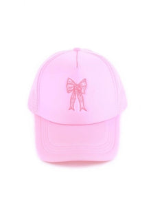  Coquette Ribbon Embroidered Bow Trucker Hat - Pink