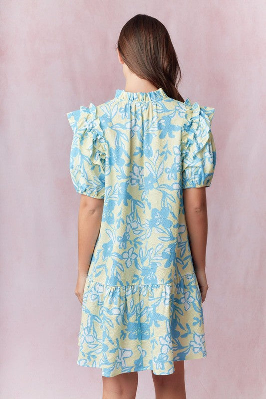 Lemon + Sky Floral Jacquard Dress