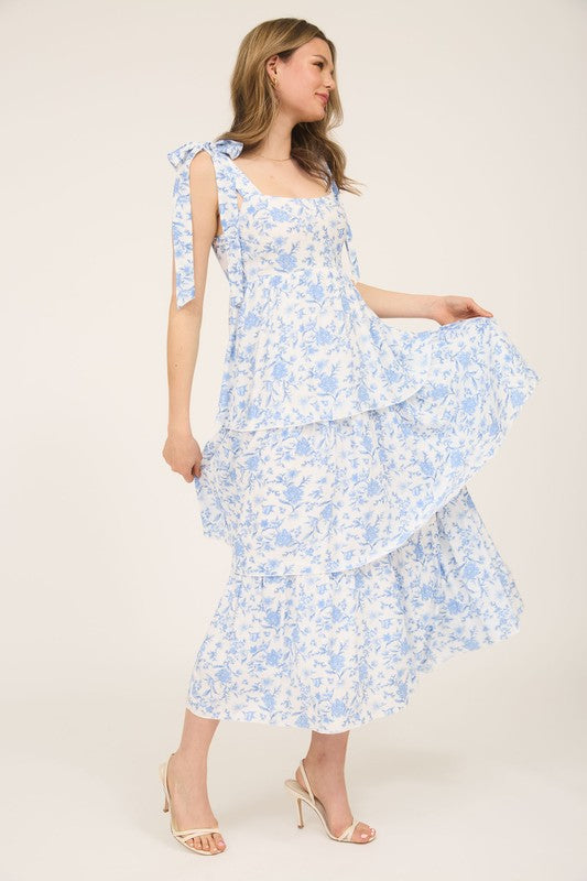 Floral Tie Strap Midi Dress