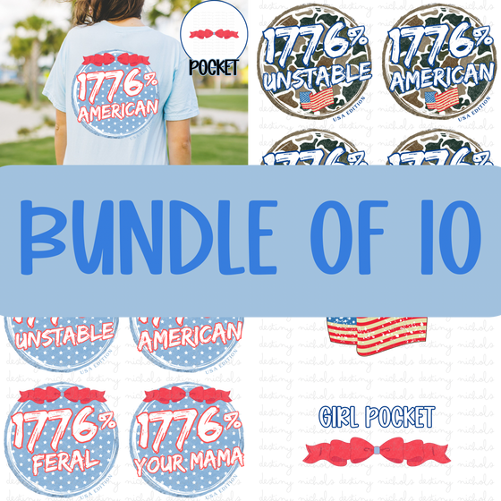 (Bundle of 10) Patriotic GUYS & GIRLS Designs with Pocket Designs