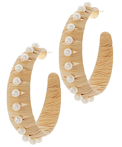 Studded Pearl & Raffia Hoops