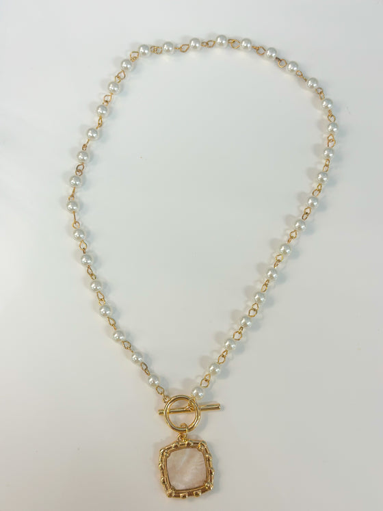 Square Pendant & Pearl Necklace