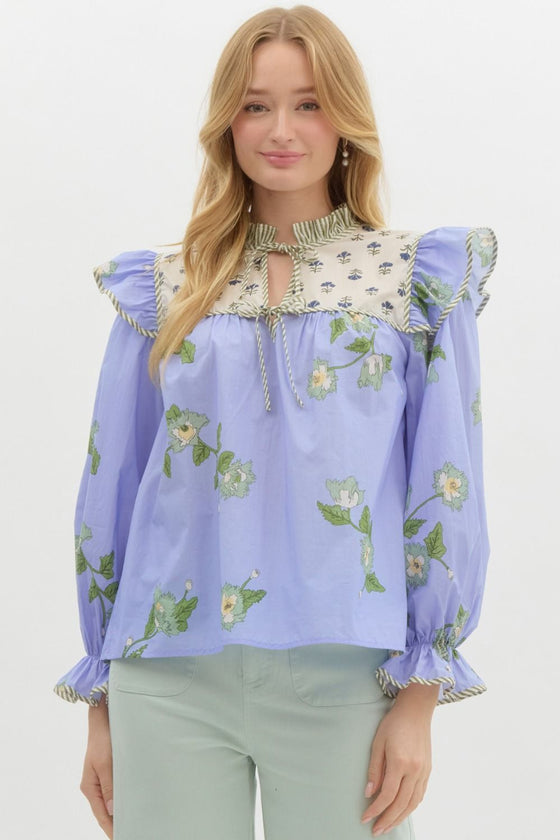 Mixed Florals Blouse - Blue