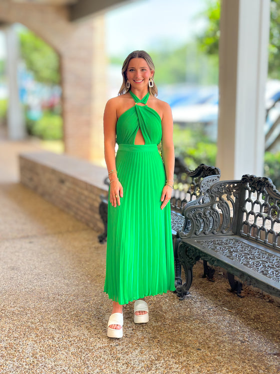 Summer Club Midi Pleated Dress - Kelly Green