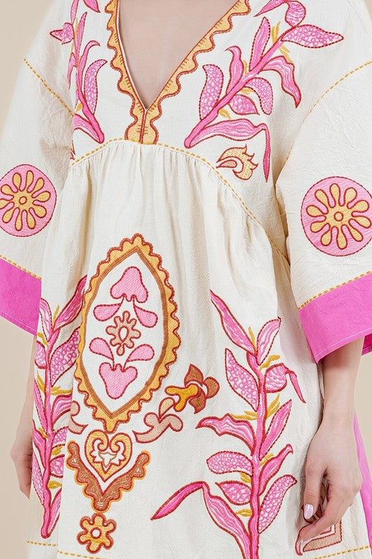 Hot Pink Embroidery Dress