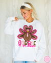 Gobble Til You Wobble Pink Glitter Turkey