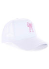 Coquette Ribbon Bow Embroidered Trucker Hat - White