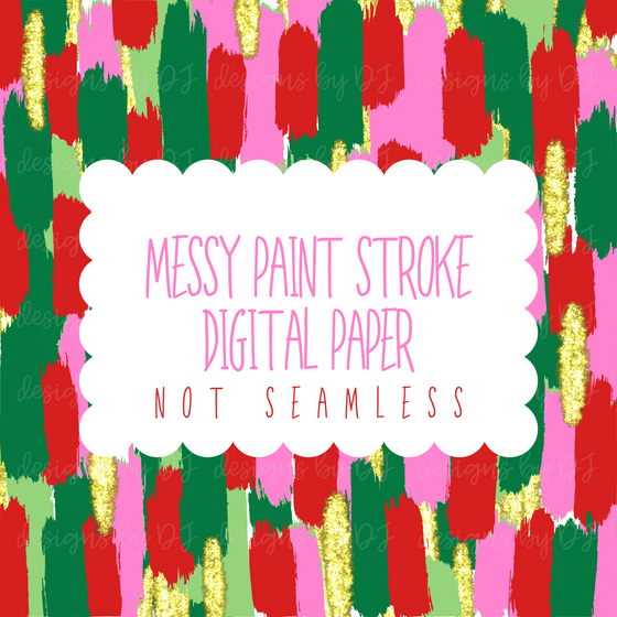 Green, Pink + Red Messy Paint Stroke Digital Paper
