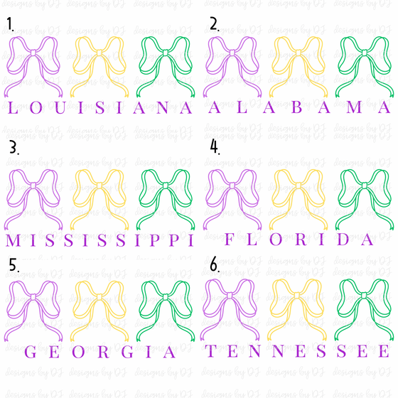 BUNDLE (9 downloads) State Mardi Gras Bow