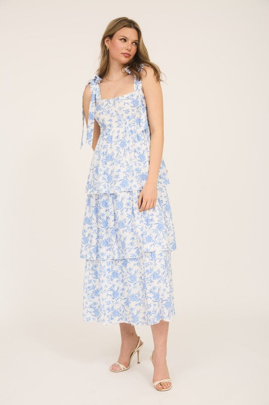 Floral Tie Strap Midi Dress