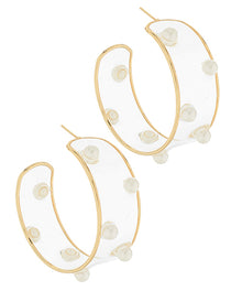  Clear & Pearl Studded Hoops