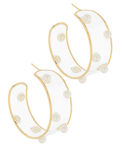 Clear & Pearl Studded Hoops
