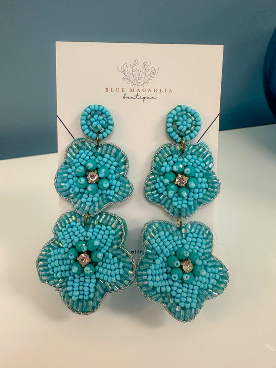 Aqua Floral Earrings