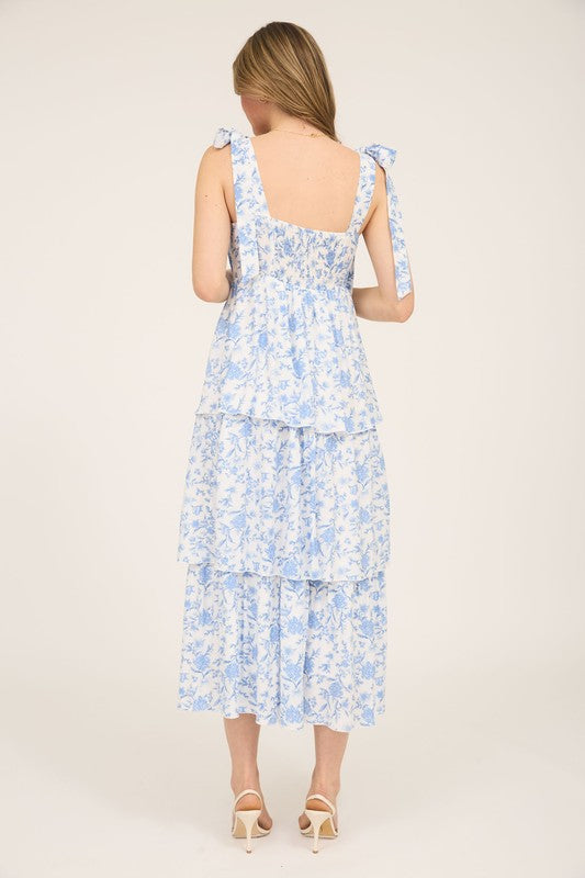 Floral Tie Strap Midi Dress