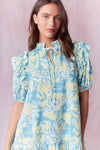 Lemon + Sky Floral Jacquard Dress