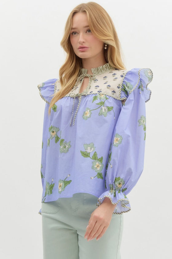 Mixed Florals Blouse - Blue