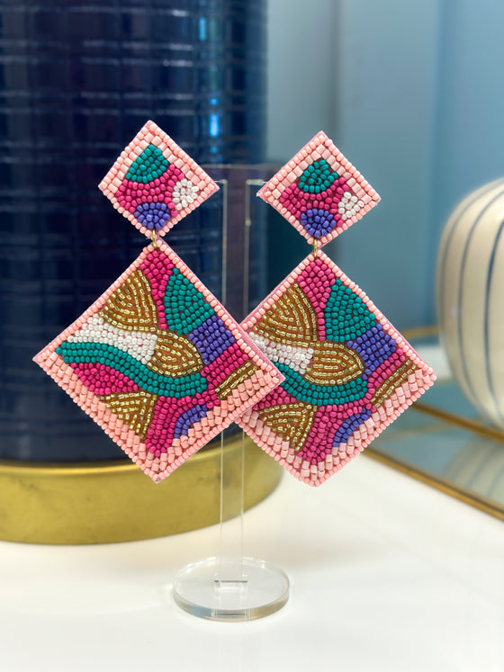 Pattern Bead Square Earrings