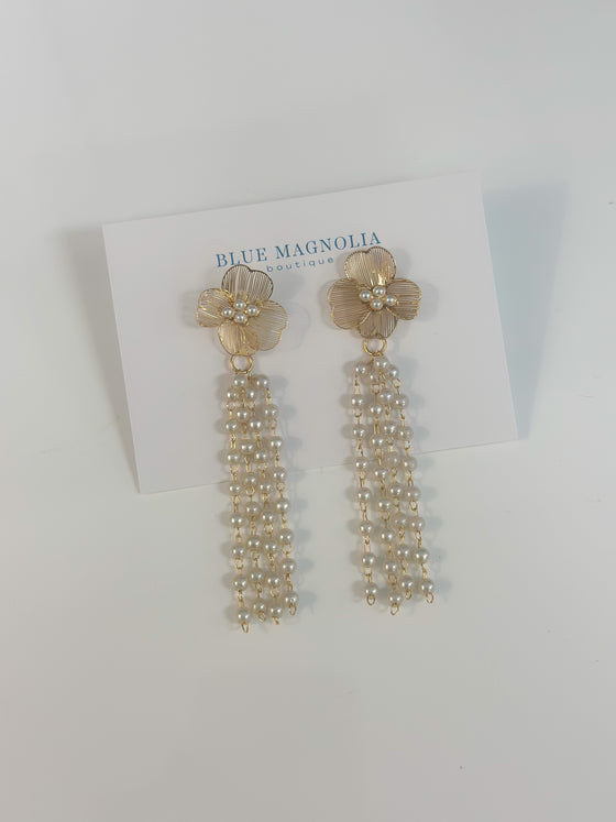 Flower and Linear Pearl Earrings