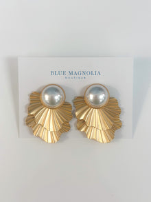  Pleated Gold & Pearl Earrings