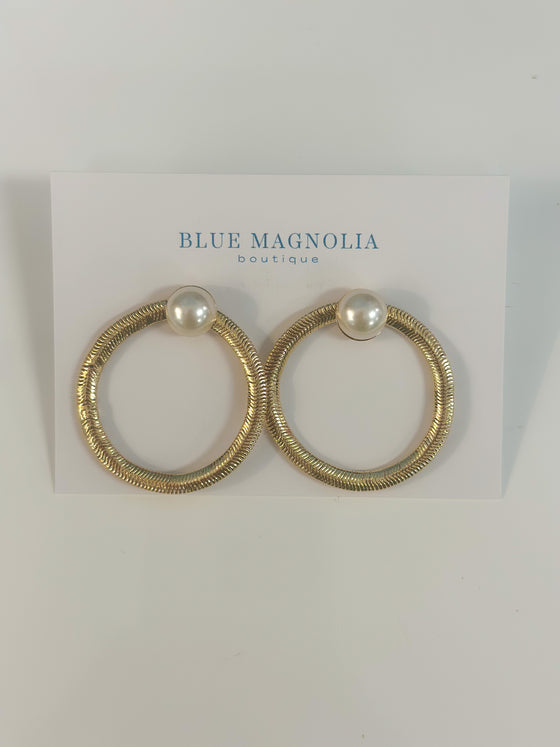Pearl Omega Circle Earrings