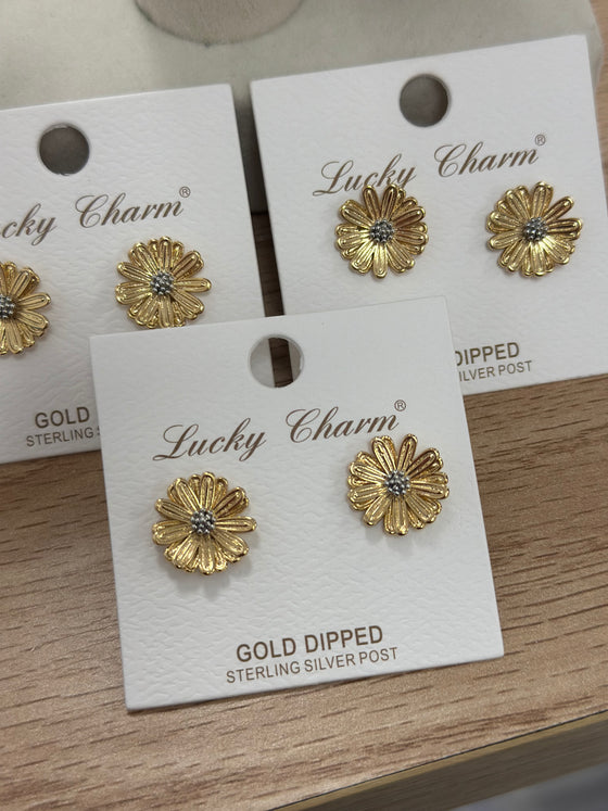 Gold Floral Post Earrings