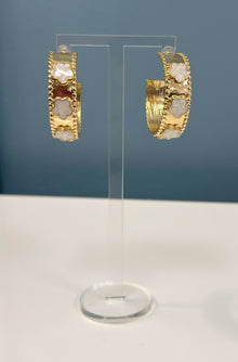  Clover Gold Hoop Earrings - White