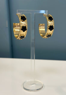  Clover Gold Hoop Earrings - Black