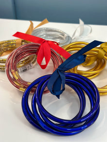  Jelly Glitter Bracelets (Set of 7) - Red/Gold